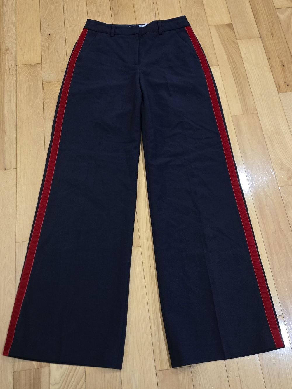 Boden Navy Wide-Leg Pants with Red Side Stripes